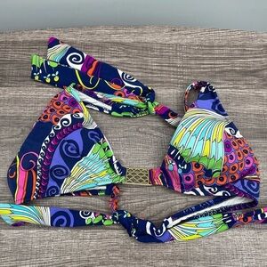 Trina Turk multicolor whimsical coloreful woman's bikini top with tie closure 8
